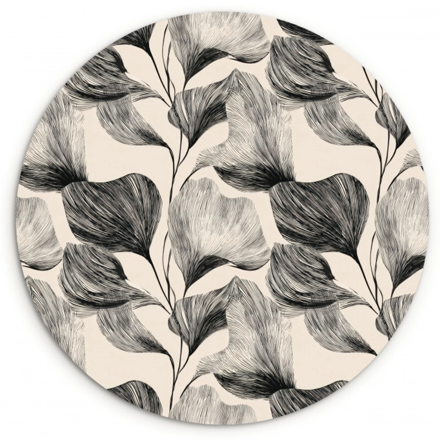 Botanisch - Bladeren - Zwart Wandcirkel kunststof plaat 5mm dik klein 188 -3d