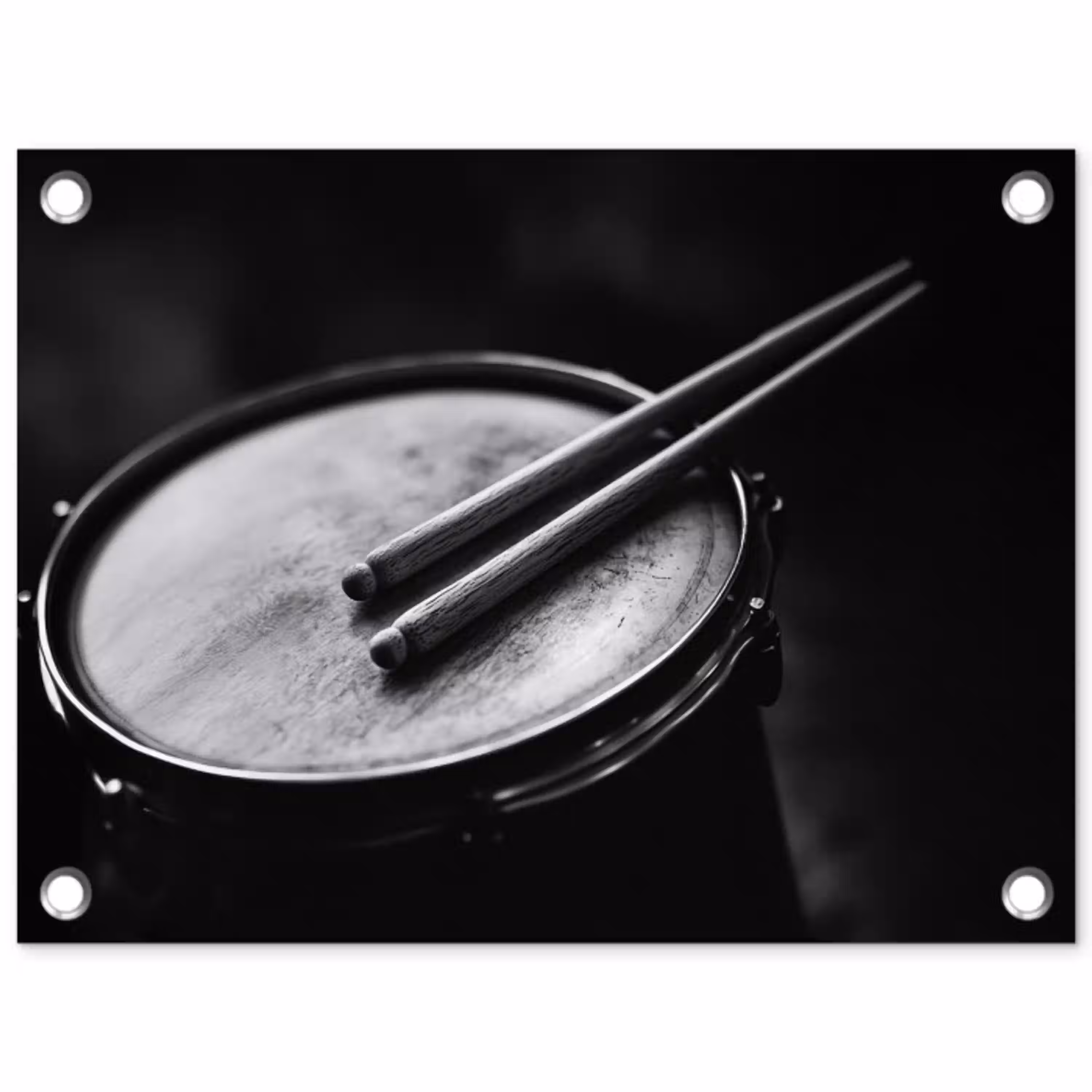 Trommel - Close-up - Drumstokken - Zwart tuinposter los doek klein -3d