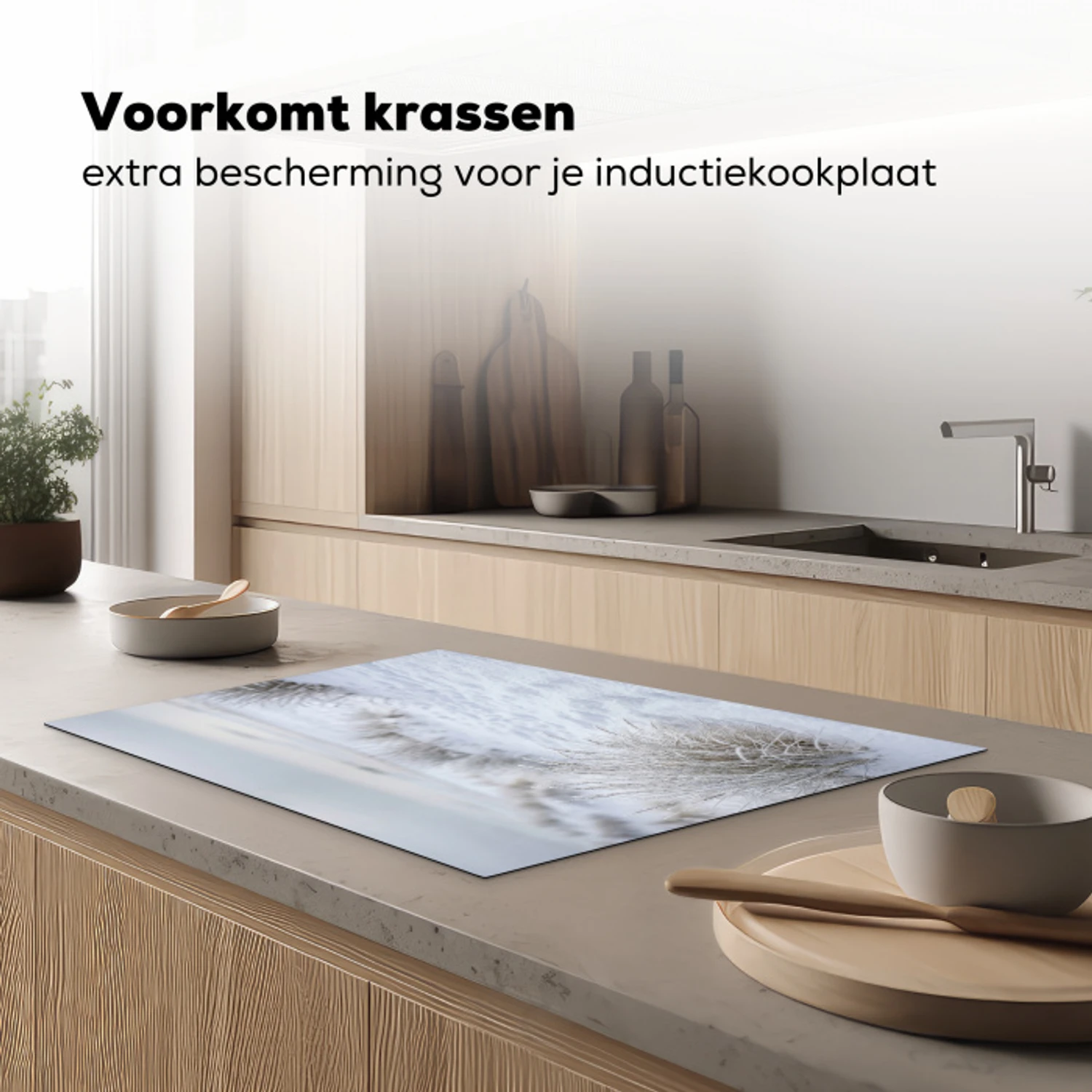 Duinen - Sneeuw - Strand - Winter - Serene Inductie beschermer vinyl 3mm klein -sfeer1