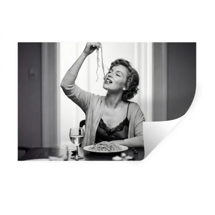 Vrouw - Spaghetti - Zwart - Wit Muursticker klein -3d