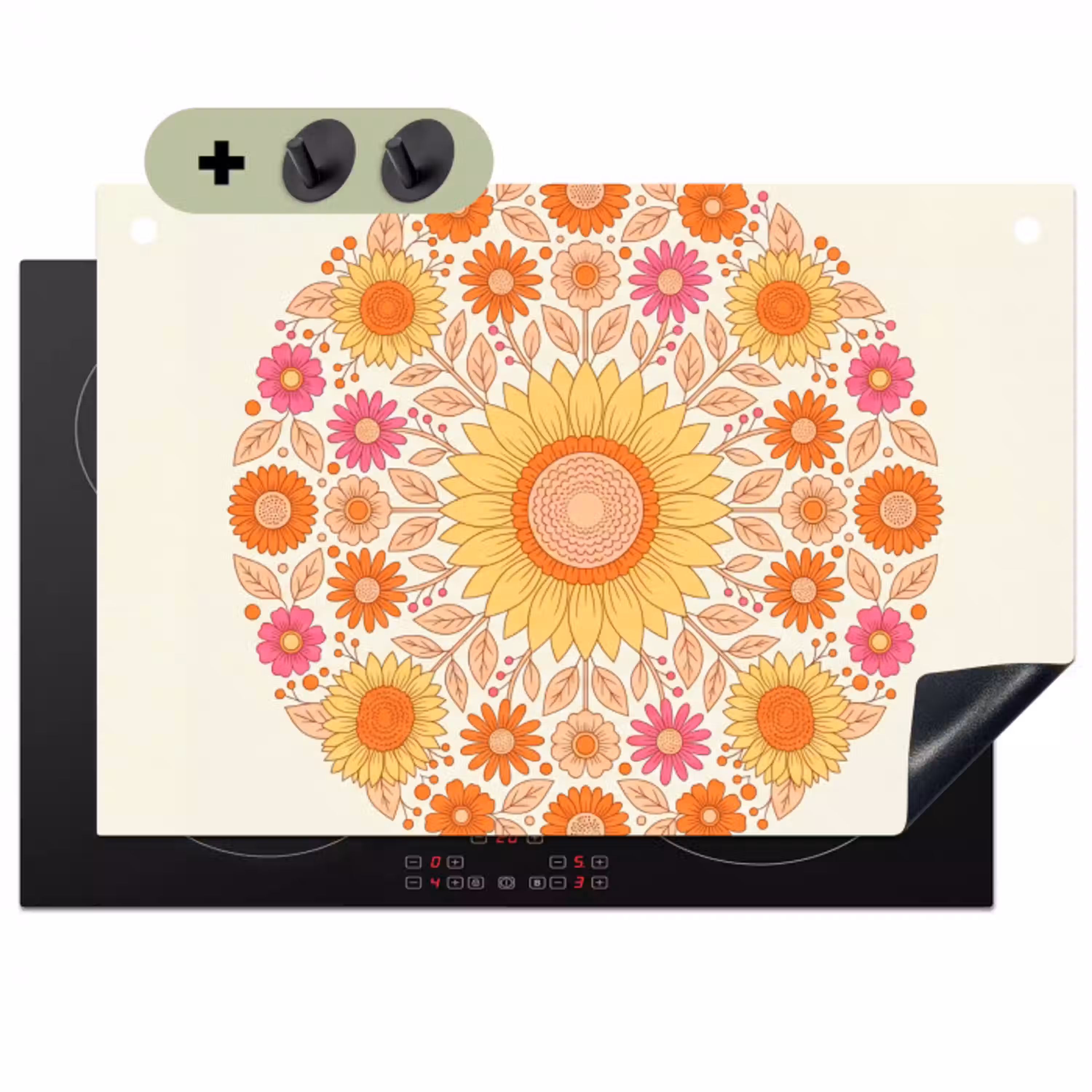 Bloemen - Mandala - Patroon - Kleurrijk Inductie beschemer met haakjes klein -3d