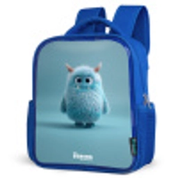 Blauw pluizig monster met hoorns Kinderrugzak - Blauw middel -schuin