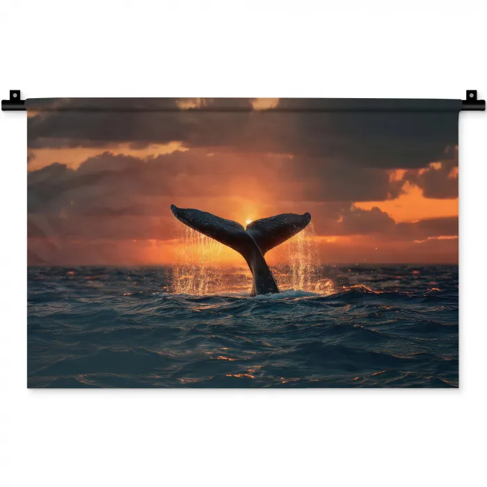 Walvis staart - Water - Zonsondergang Wandkleed katoen klein -zz3d