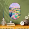 Landschap - Paars - Pastel - Huizen Wandcirkel Ovaal Forex klein -sfeer2
