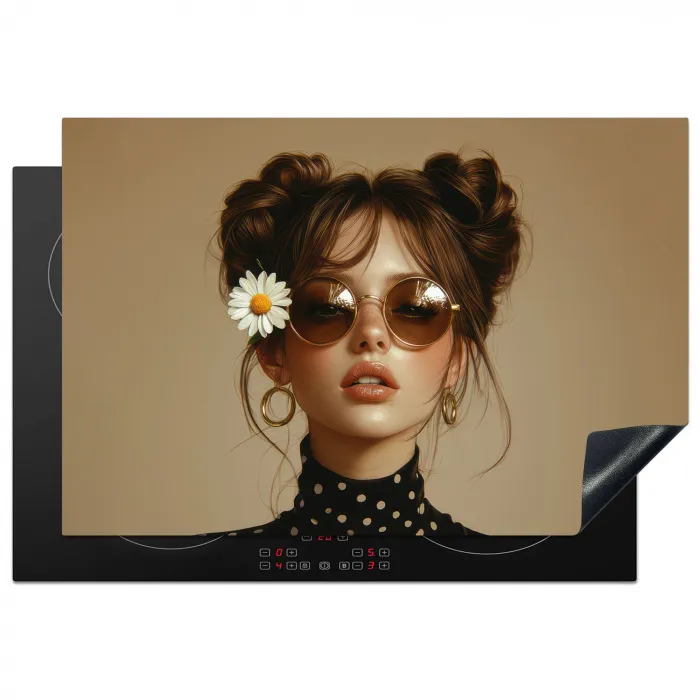 Vrouw - Beige - Bloem - Modern - Portret Inductie beschermer vinyl 3mm klein -3d
