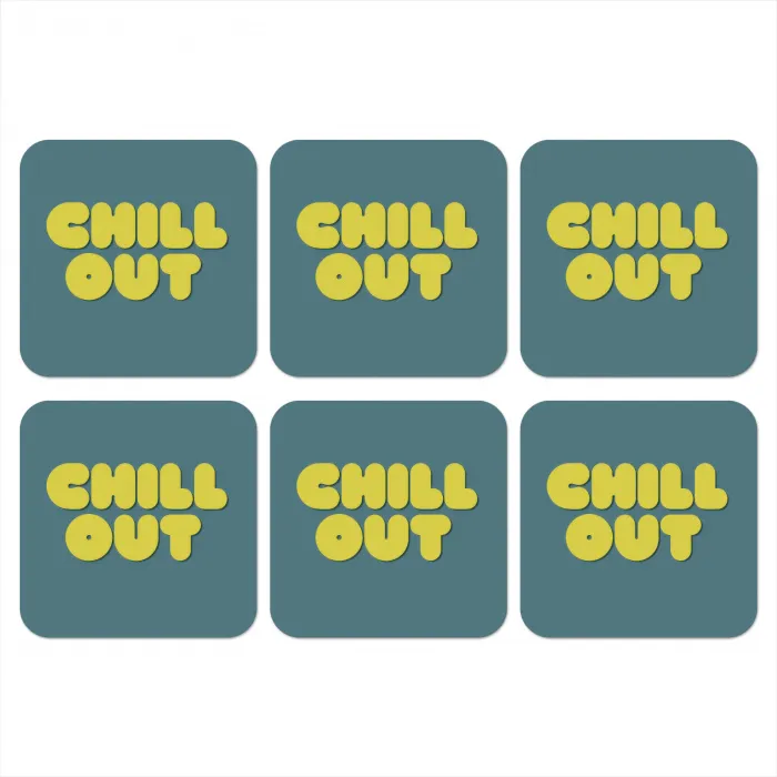 Chill out - Geel - Blauw onderzetter kurk middel -3d
