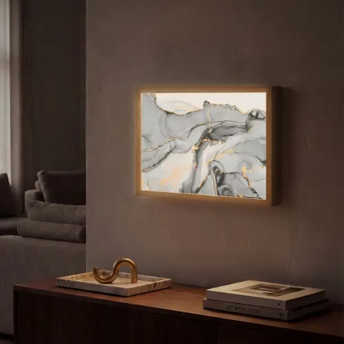 Marmer - Goud - Grijs Light Box met batterij (Wandlamp) middel -sfeer1