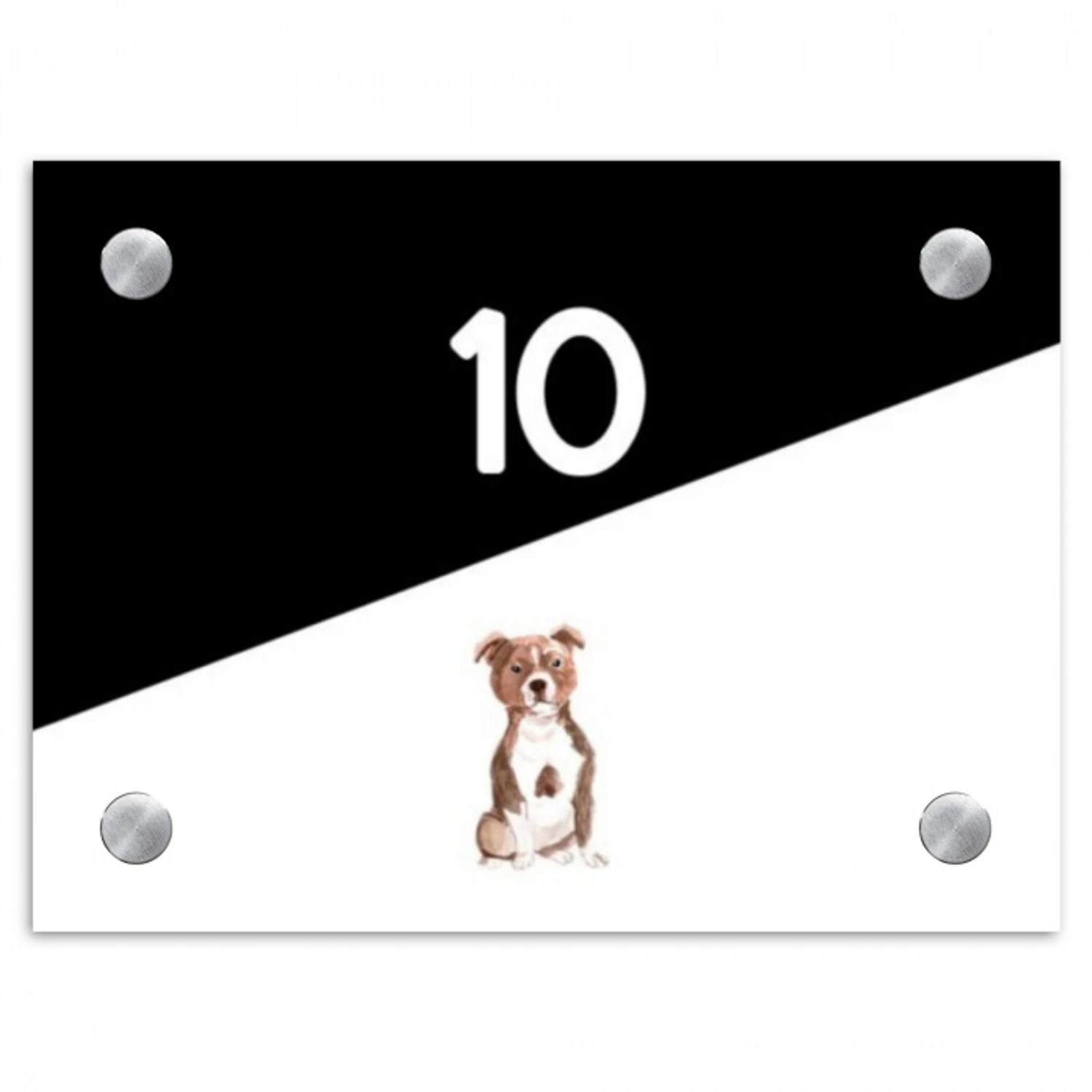 Zwart wit - Huisdier - Staffordshire bullterriër Naambord Rechthoek middel -3d