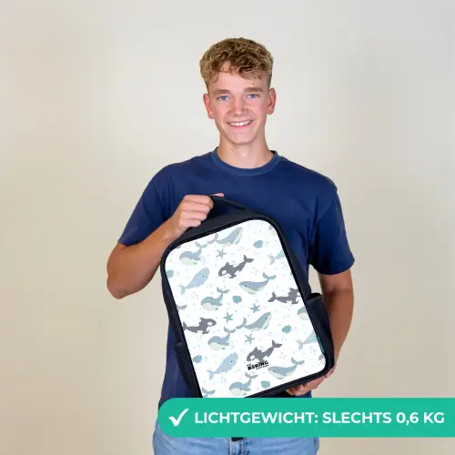 Walvissen patroon met schelpen blauw Rugzak - Zwart middel -sfeer7_NL