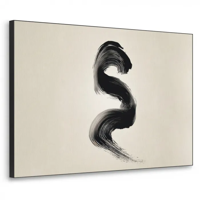 Penseelstreek - Zwart - Minimalistisch Textielframe zwart klein -3d