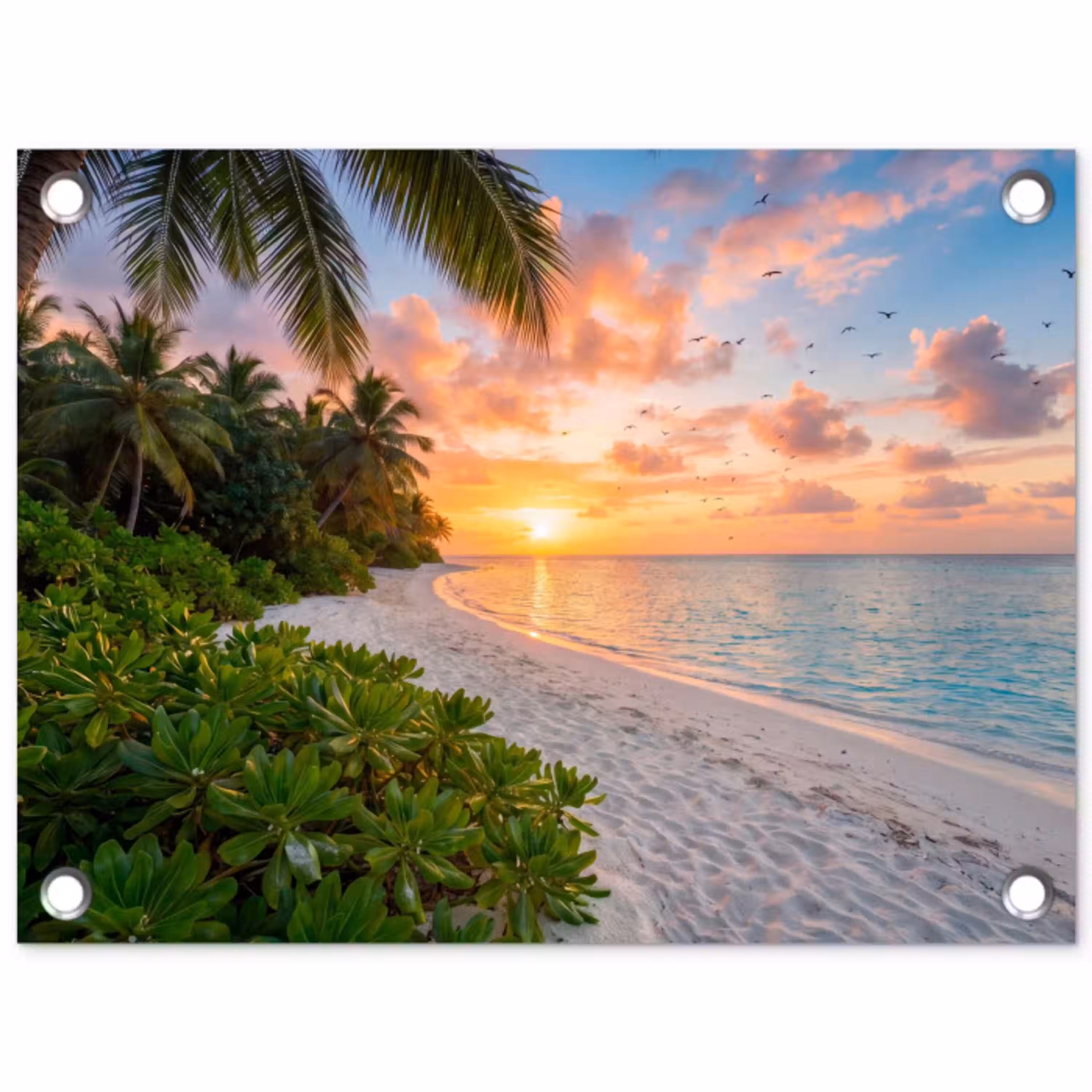 Strand - Zonsondergang - Palmbomen - Tropisch - Natuur tuinposter los doek klein -3d
