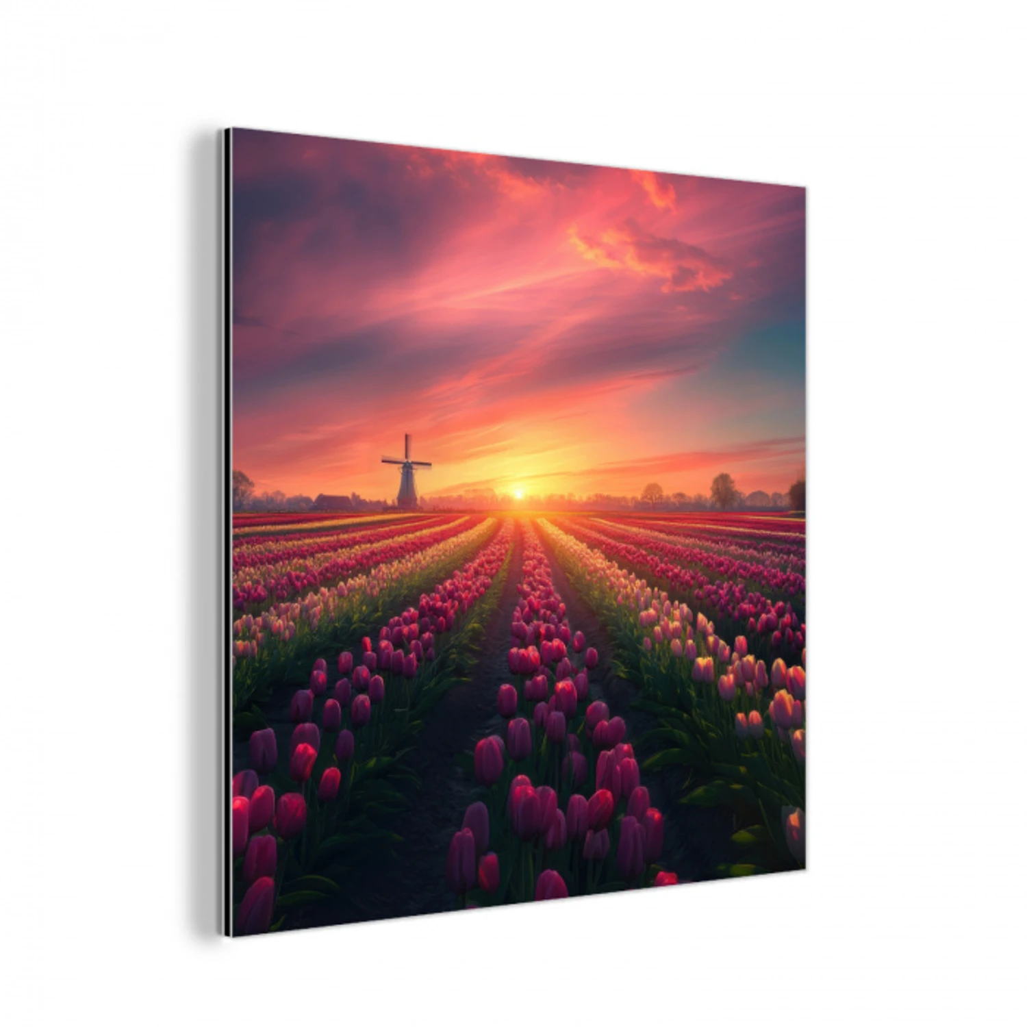 Windmolen - Zonsondergang - Landschap aluminium wit klein -3d