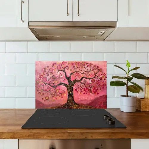 Boom - Levensboom - Roze - Goud keuken achterwand spatscherm klein -sfeer2