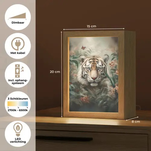 Tijger - Vlinders - Dieren - Jungle - Bloemen Light Box met kabel (Tafellamp) klein -USP_NL