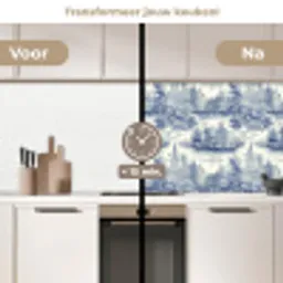 Huizen - Bomen - Water - Vogels - Blauw keuken achterwand 2 middel 871 -voor-na2_NL