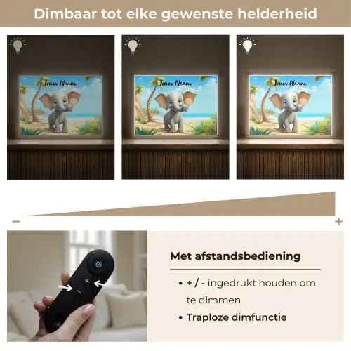 Olifant - Strand - Dieren - Meisjes - Kind Light Box met batterij (Wandlamp kind) middel -USP_dimbaarNL