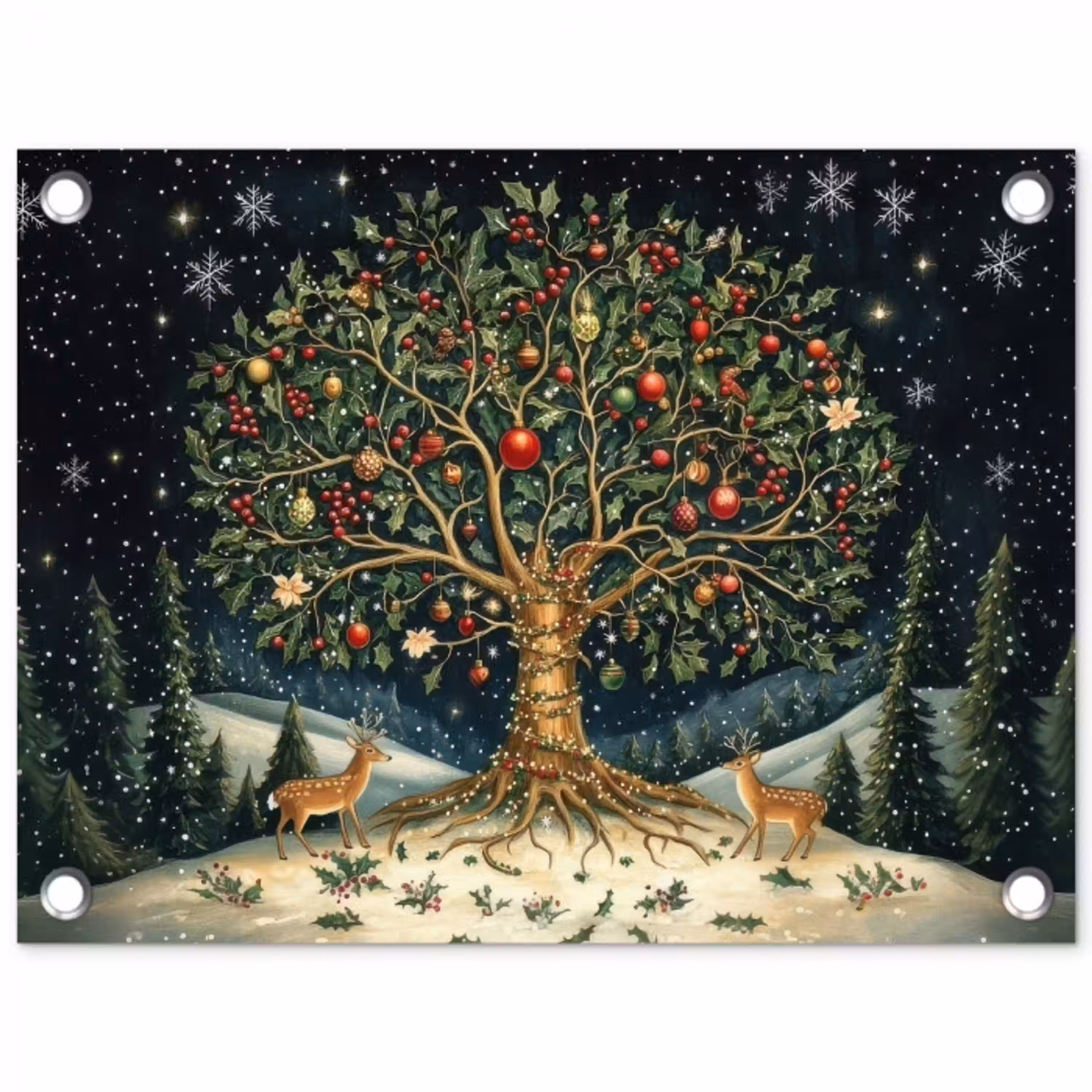 Feestboom - Winterhemel - Kleurrijk tuinposter los doek klein -3d