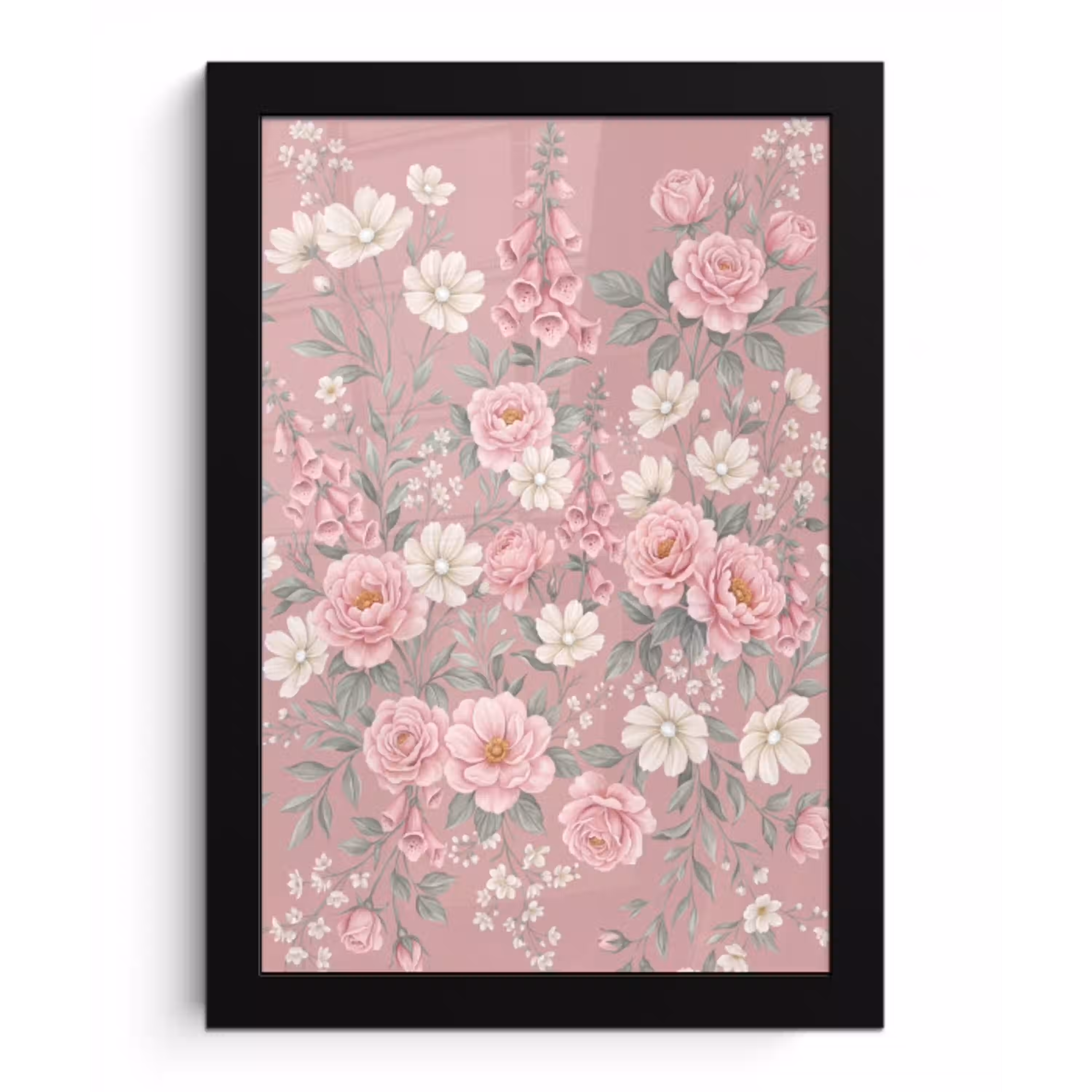 Pioenrozen - Vingerhoedskruid - Pink fotolijst zwart zonder passe partout klein -3d