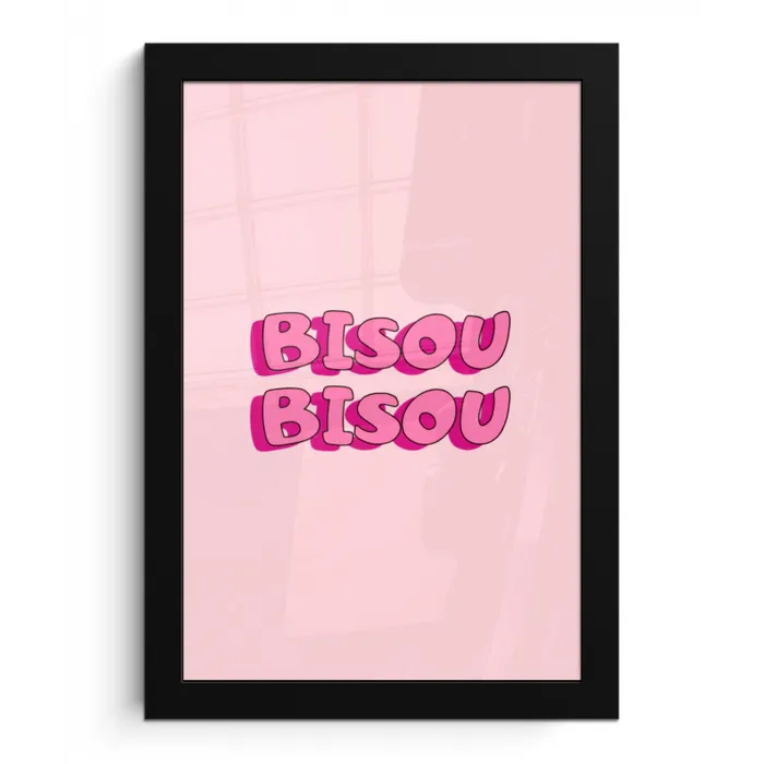 Bisou - Roze - Schaduw fotolijst zwart zonder passe partout klein -3d