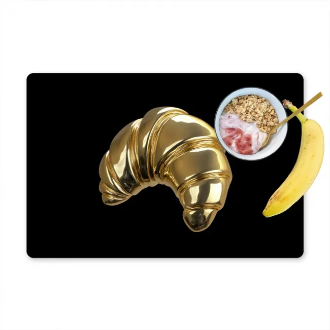 Croissant - Brood - Goud - Zwart Placemat vinyl groot -zzzproduct_Kitchenyeah-website