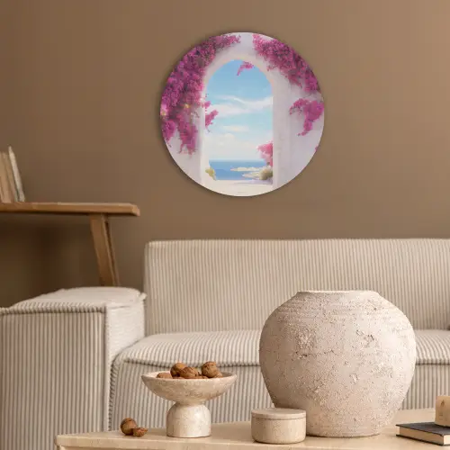 Zee - Roze - Bloemen - Poort Akoestische PET Vilt - Rond klein -sfeer1