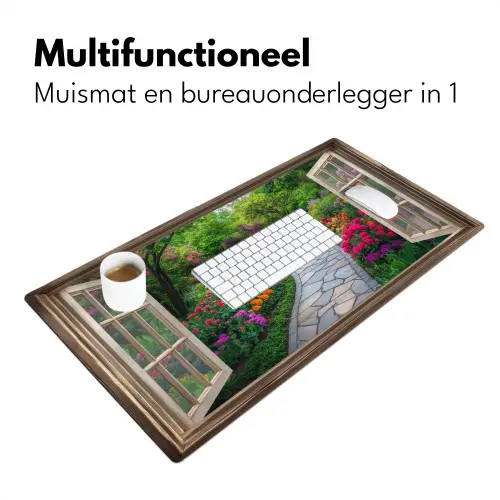 Doorkijk - Bloemen - Tuinpad - Natuur - Raam Muismat XXL klein -sfeer4