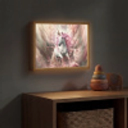 Eenhoorn - Meisje - Roze - Bloemen - Sprookje Light Box met batterij (Wandlamp kind) middel -sfeer5_kind