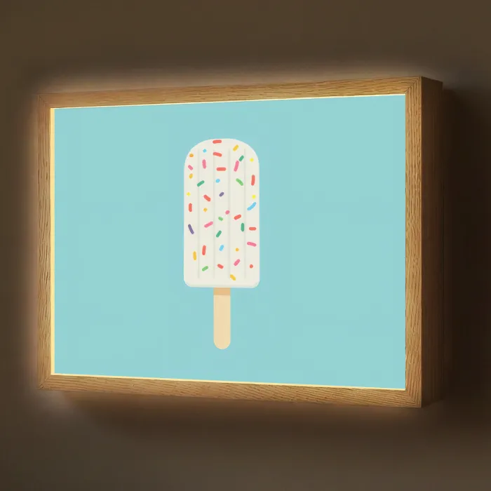 Ijsje - Stokje - Sprinkles - Lichtblauw Light Box met batterij (Wandlamp) middel -z3d_website