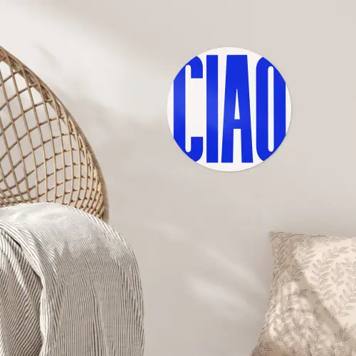 Ciao - Hoofdletters - Blauw - Minimalistisch Wandcirkel behangsticker klein -sfeer4