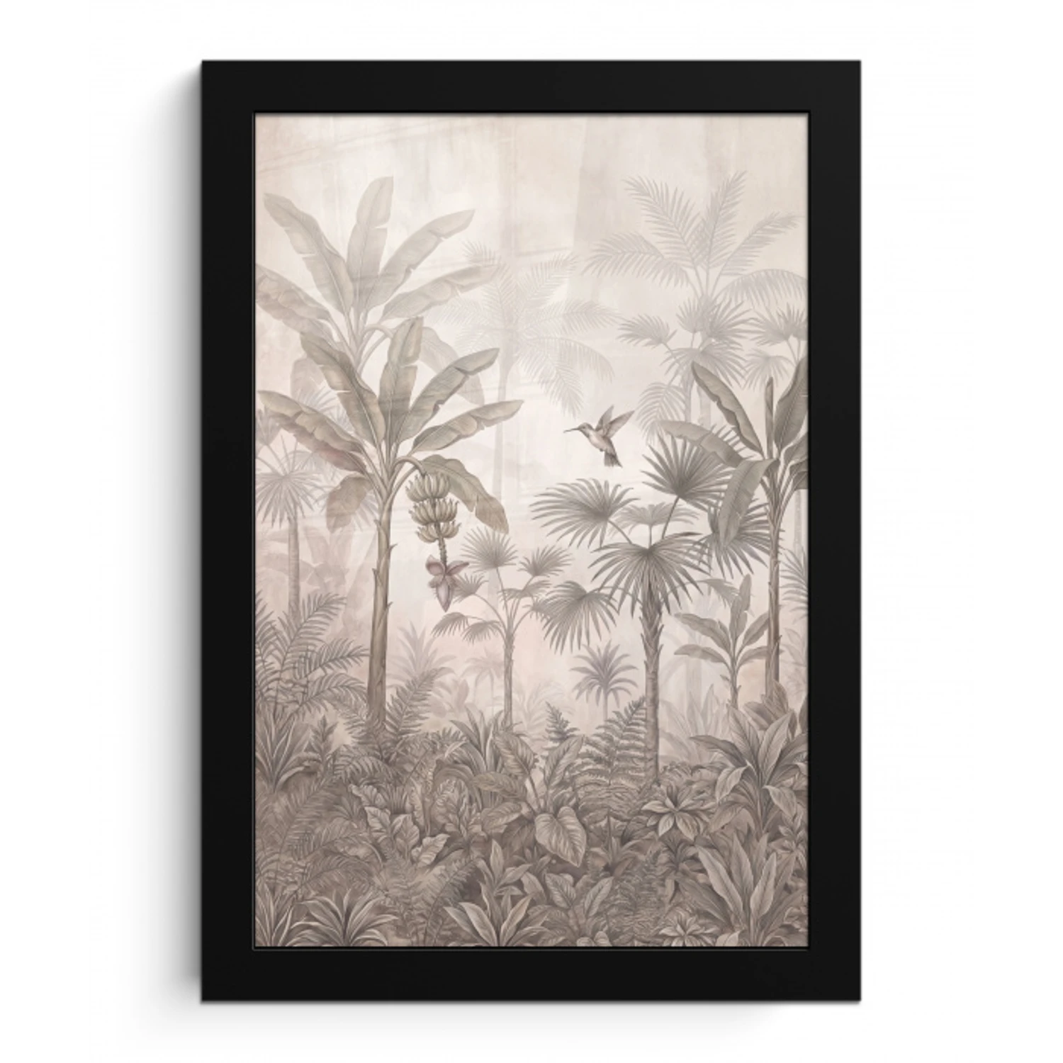 Jungle - Banenboom - Kolibrie - Beige fotolijst zwart zonder passe partout klein -3d