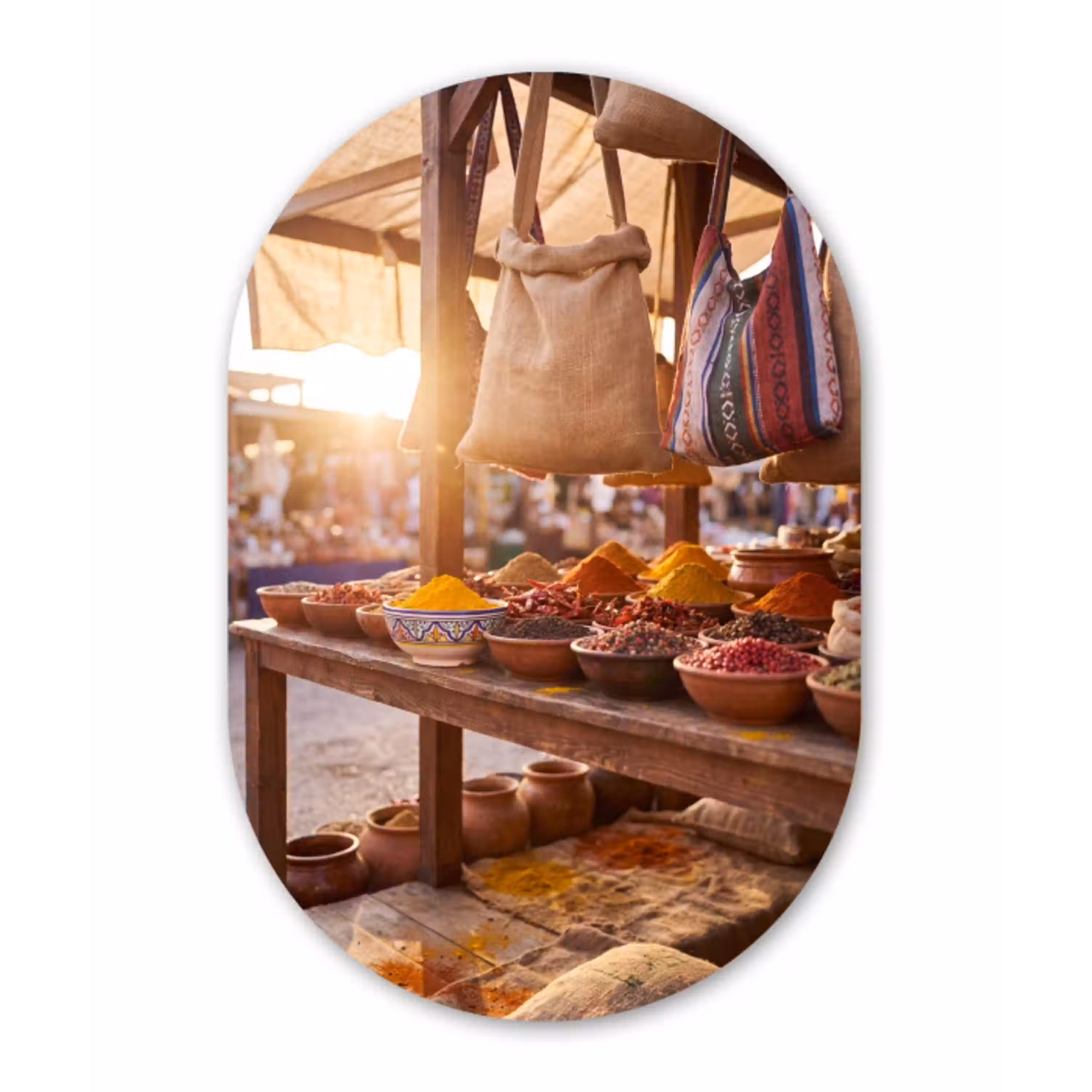 Specerijen - Markt - Kleurrijk Wandcirkel Ovaal Glas middel -3d