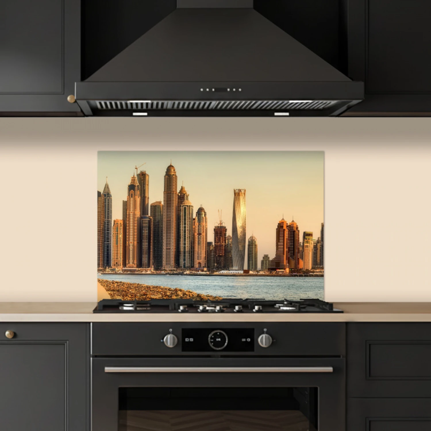 Skyline - Kanaal - Wolkenkrabbers keuken achterwand spatscherm klein -sfeer1