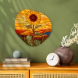 Zonnebloem - Mozaïek - Zonsondergang - Geel Wandcirkel Organisch Forex 3mm klein -sfeer2