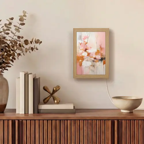 Verf - Roze - Oranje - Abstract - Kunst Light Box met kabel (Tafellamp) klein -sfeer2