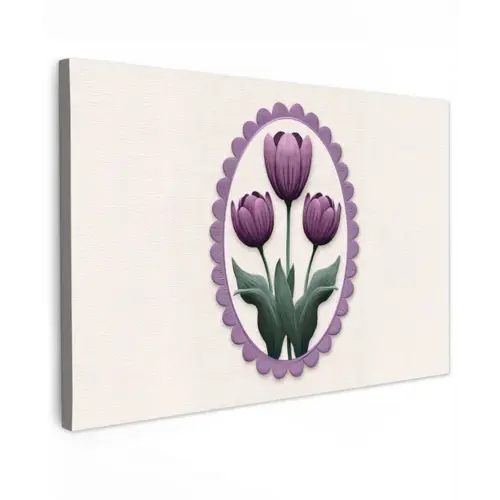 Tulpen - Paars - Lijst - Bladeren Tuinposter op houten frame 2 cm dik klein -3d