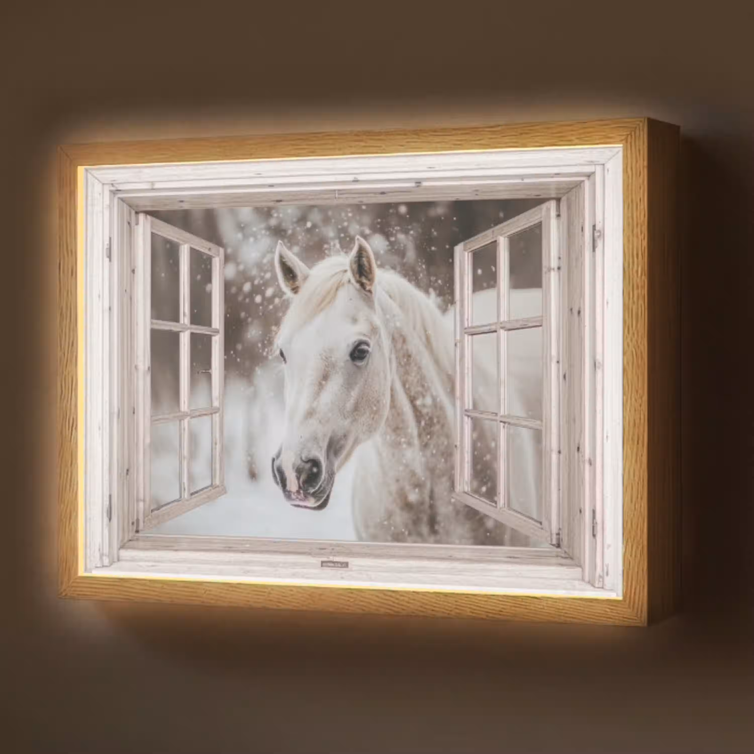 Paard - Wit - Winter - Sneeuw - Doorkijk - Dieren Light Box met batterij (Wandlamp) middel -z3d_website