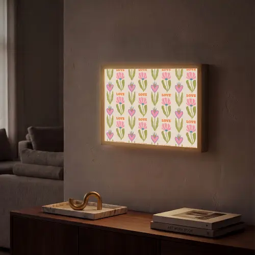 Love - Patroon - Bloemen - Hartjes Light Box met batterij (Wandlamp) middel 907 -sfeer1