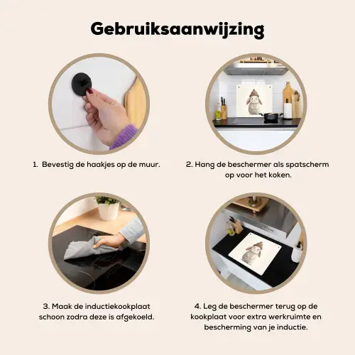 Konijn - Muts - Oren - Beige Inductie beschemer met haakjes middel -ky-gebruik-nl