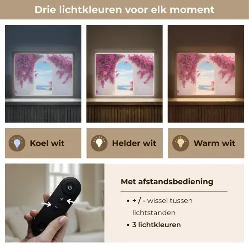 Zee - Roze - Bloemen - Poort Light Box met batterij (Wandlamp) middel -USP_lichtkleurNL