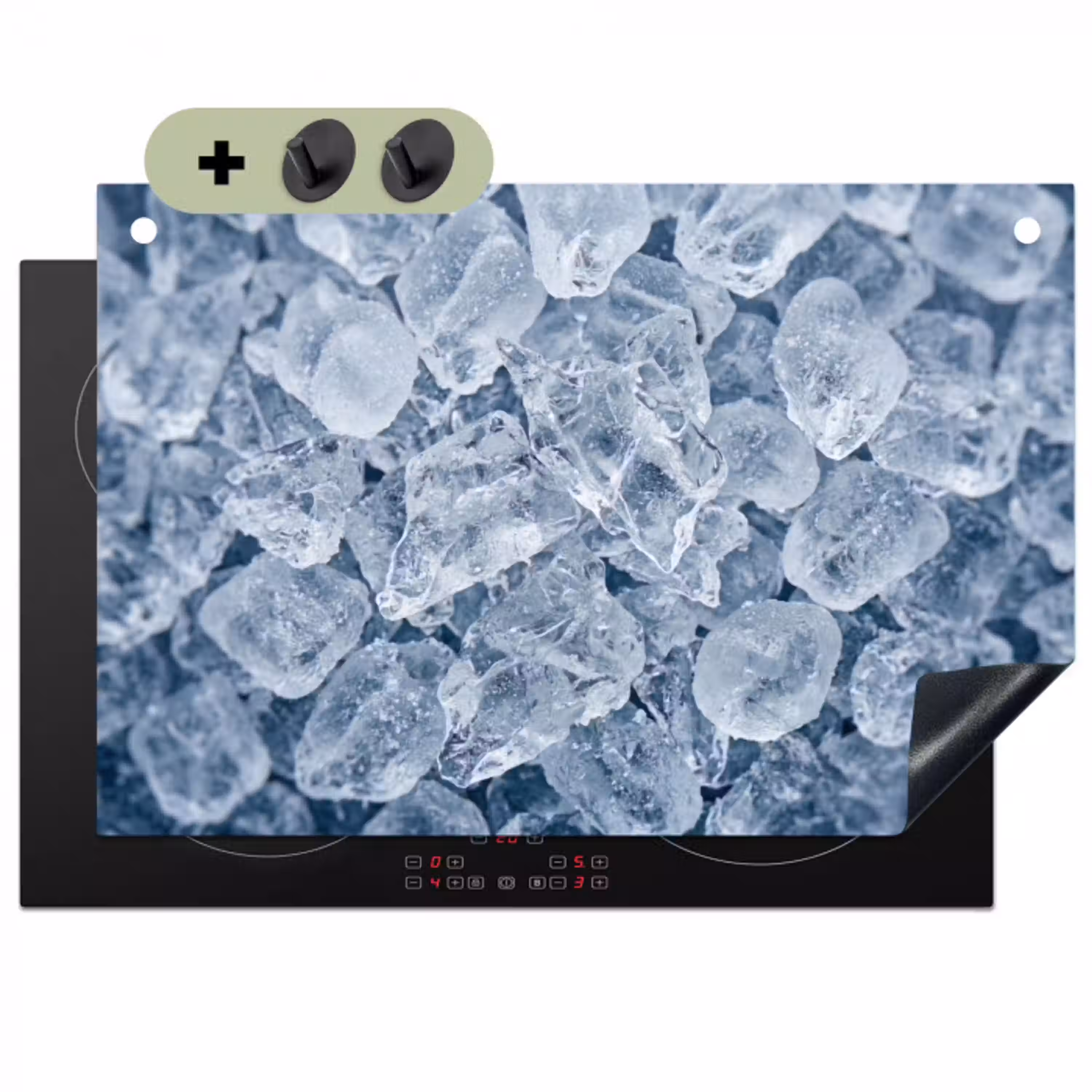 Ijsblokjes - Water - Blauw Inductie beschemer met haakjes klein -3d