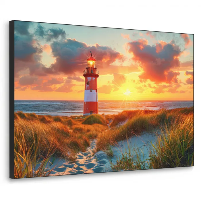 Vuurtoren - Zonsondergang - Duinen - Horizon Textielframe zwart klein -3d