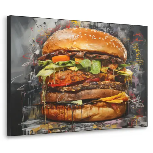 Burger - Eten - Kunst - Grijs - Graffiti Textielframe - compleet frame klein -3d