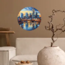 Zonsondergang Frankfurt - Stad - Skyline - Water Wandcirkel behangsticker klein -sfeer1