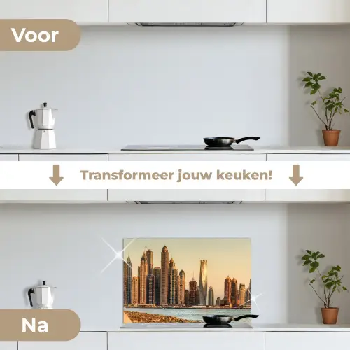 Skyline - Kanaal - Wolkenkrabbers keuken achterwand spatscherm klein -voor_na_NL