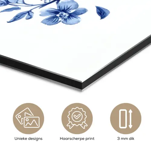 Vogel - Delfts blauw - Illustratie - Bloemen aluminium wit klein -closeup_NL