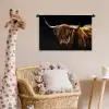 Schotse Hooglander - Horens - Zwart - Dieren - Natuur - Wild - Koe Wandkleed katoen klein -wsfeer5_kind