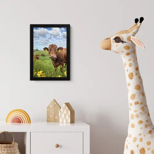 Koe - Weide - Bloemen fotolijst zwart zonder passe partout klein -usfeer4_kinderkamer