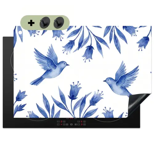 Modern - Vogels - Delfts - Blauw Inductie beschemer met haakjes klein -3d