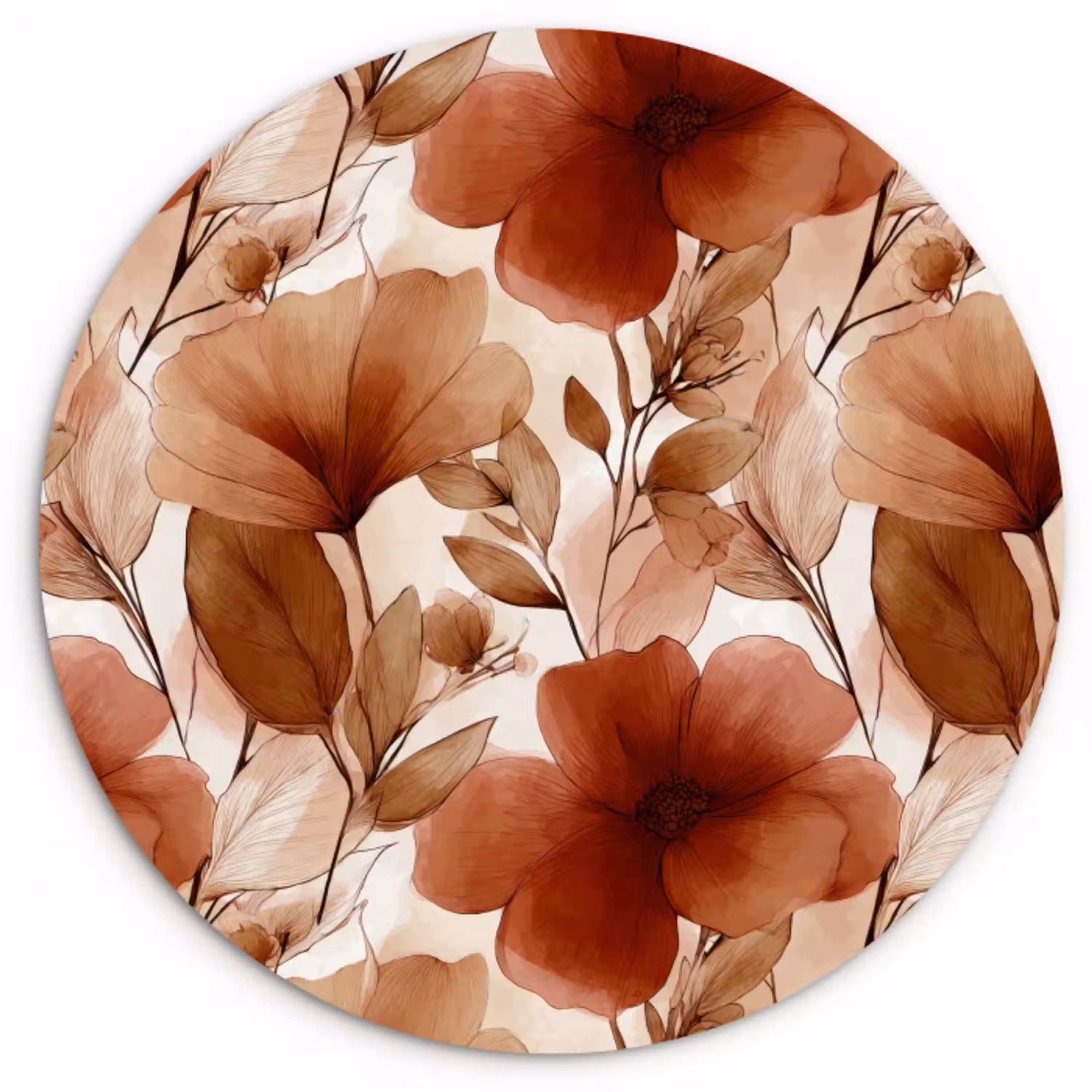 Bloemen - Aquarel - Botanisch - Terracotta Wandcirkel kunststof plaat 5mm dik klein 188 -3d