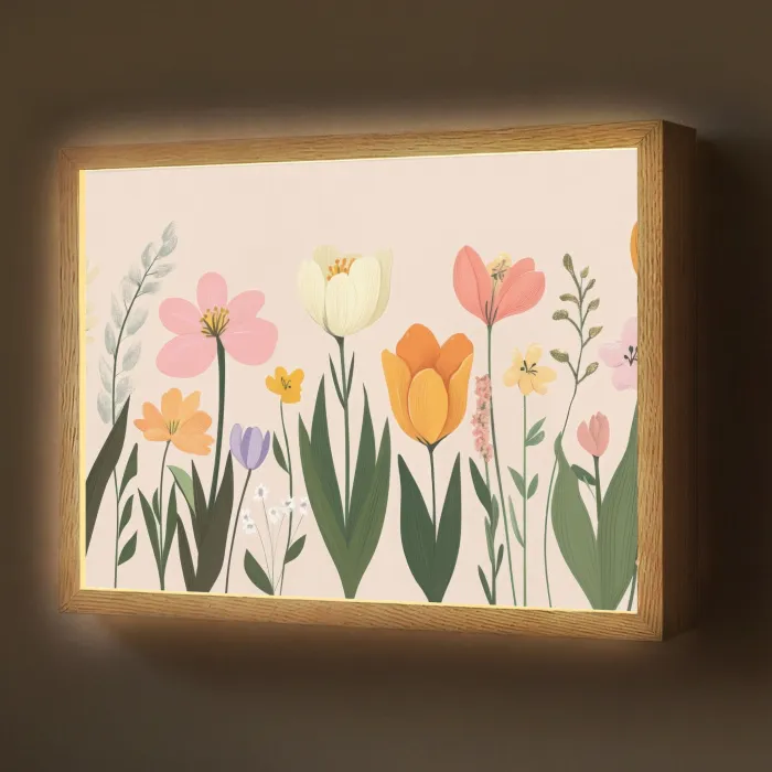 Pasteltinten - Bloemen - Illustratie Light Box met batterij (Wandlamp) middel -z3d_website